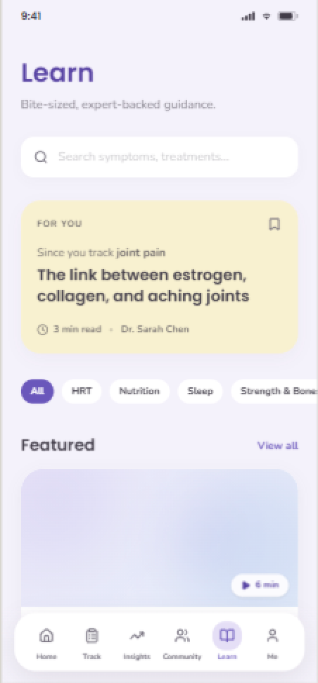 PeriPause Learn screen
